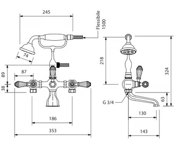 BEATRICE - 2 hole floor standing bathtub tap with hand shower by Park Avenue - view 3